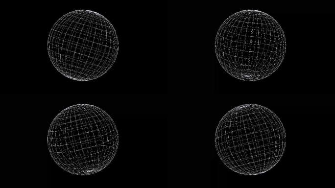 旋转线框球体VR全息点线连线球形动画