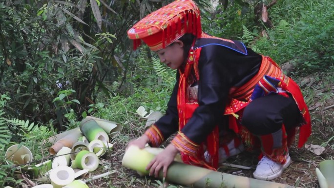 实拍瑶民攀山采笋制作笋干