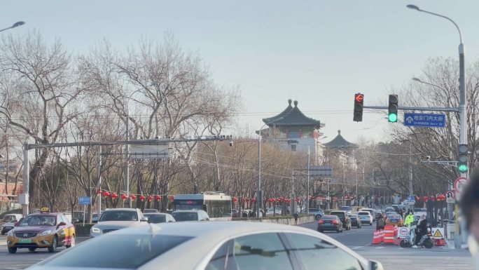 鼓楼街景北京胡四合院美食羊肉串臭豆腐