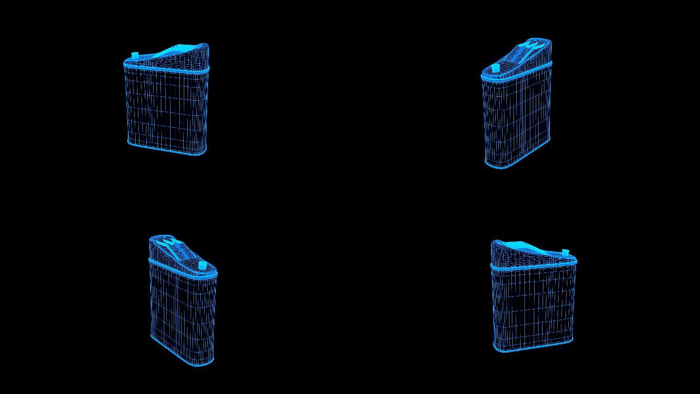蓝色线框全息科技汽油桶动画素材带通道