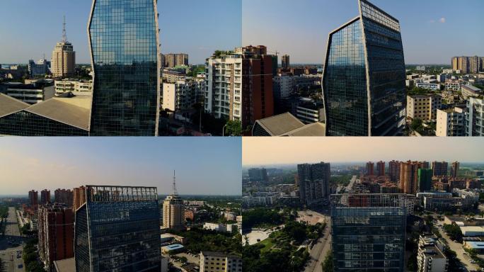 四川德阳什邡城市街道和玻璃建筑4K风光