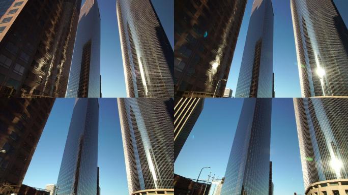 洛杉矶市中心现代摩天大楼的低角度视图