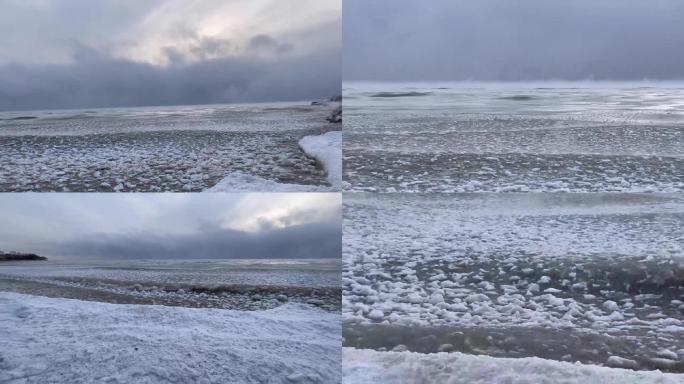 加拿大多伦多遭遇极寒天气安大略湖涌现冰浪