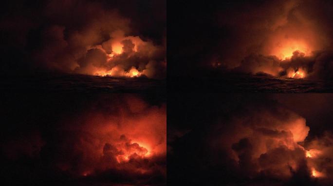 夏威夷喷发热熔岩流入海洋。
