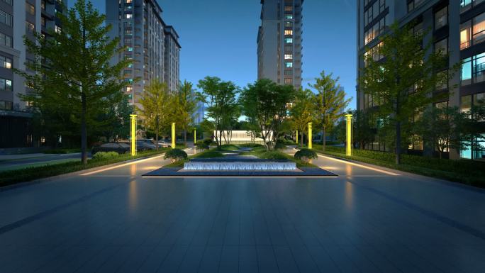 新中式房地产楼盘夜景亮灯氛围片尾三维动画