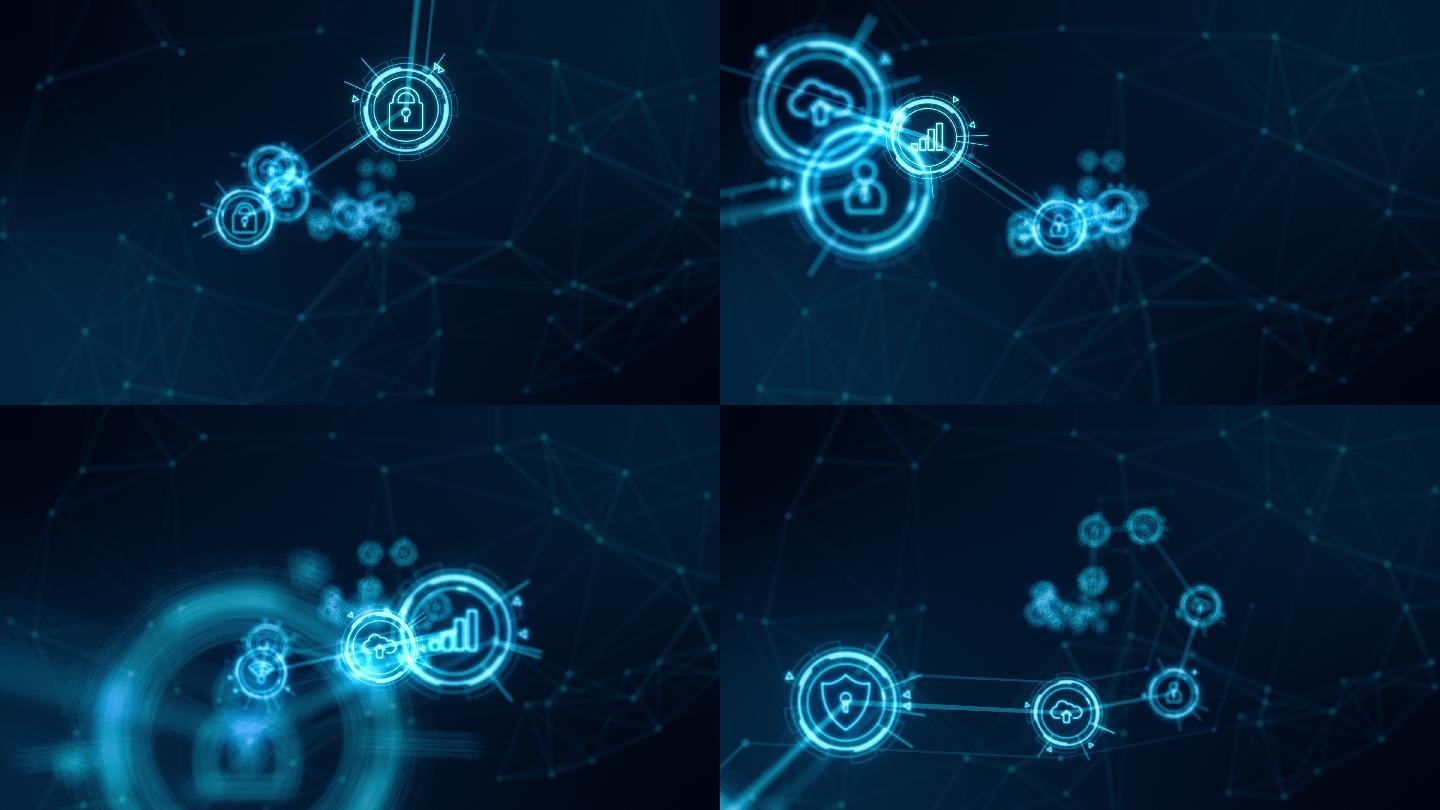 蓝色科技图标和网络连接的动态图形
