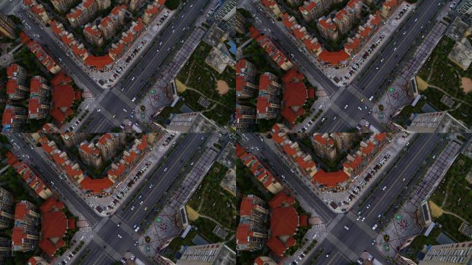 高档住宅城市十字街道风光4K航拍