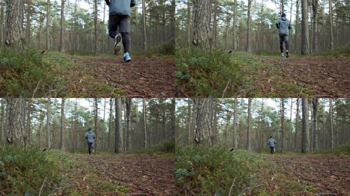 在森林中奔跑的男人