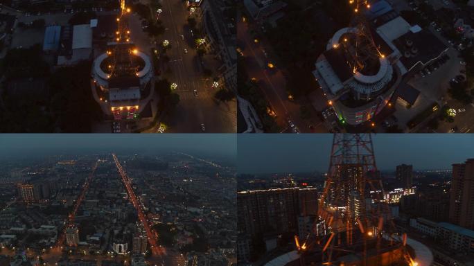 城市夜景俯拍街道灯光4K航拍