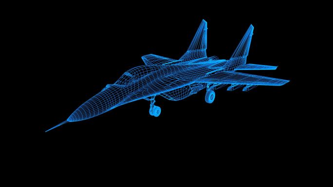 蓝色全息科技线框米格29战机带通道