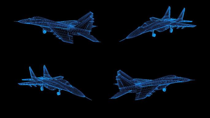蓝色全息科技线框米格29战机带通道