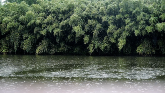 雨滴从伞上滑落湖面雨滴下雨催眠视频素材