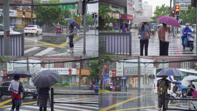 下雨天外出的人们