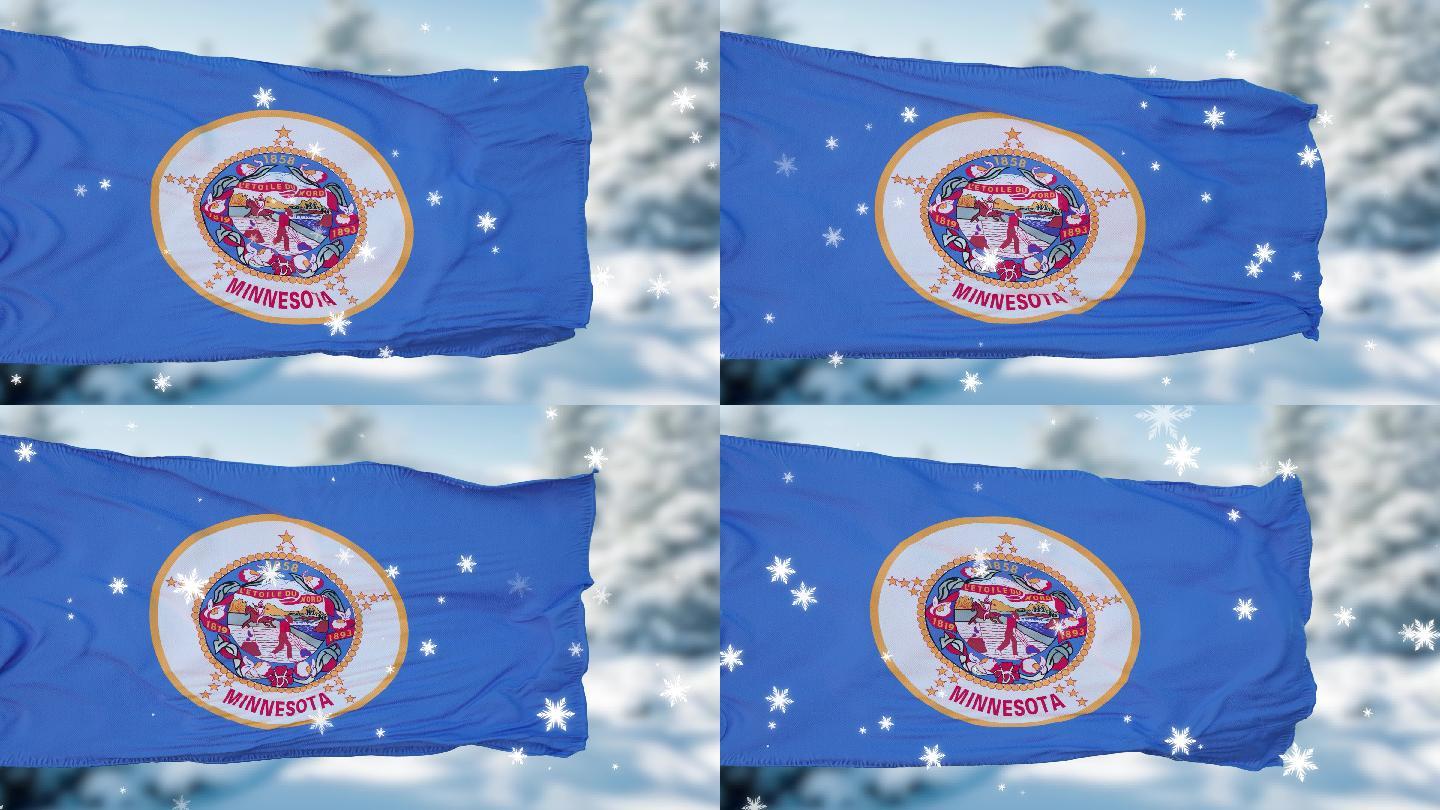 明尼苏达州冬季雪花旗帜背景