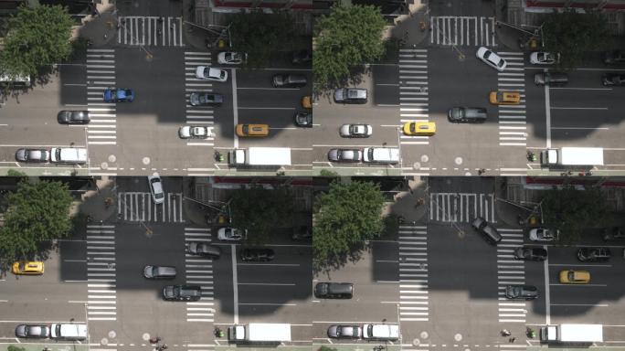 白天曼哈顿繁忙街道的俯瞰图。