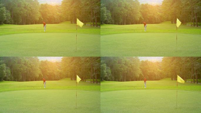 高尔夫运动的概念训练运动草地草坪树木