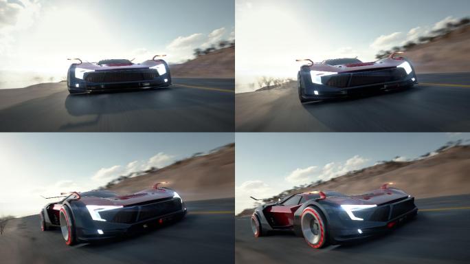 跑车在公路上行驶的未来概念。