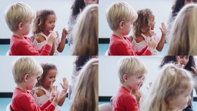 幼儿在课堂上举手视频素材