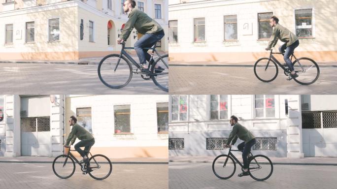 男人在晴朗的日子里骑着自行车