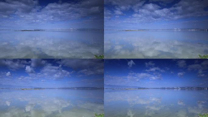 平静湖面蓝天白云