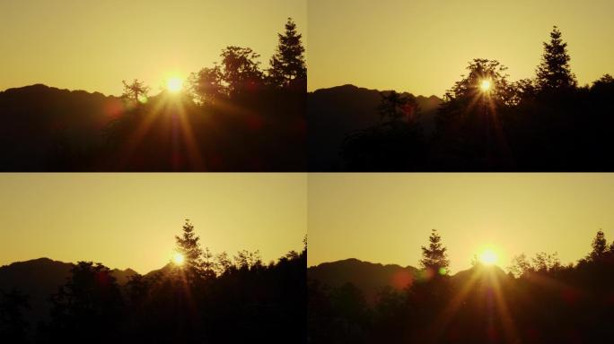 清晨曙光黄昏火烧云山林4K航拍