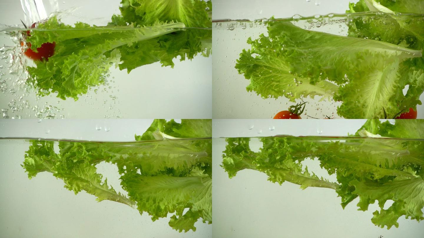 生菜入水落水食物食材创意视频棚拍