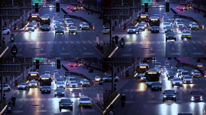 沈阳城市街道交通岗，蓝调升格拍摄素材