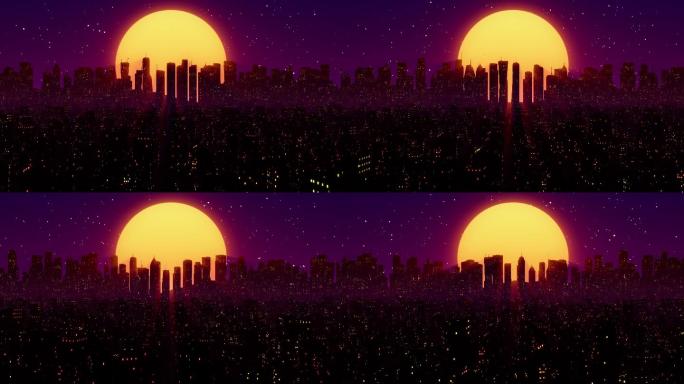 复古未来科幻夜市背景。