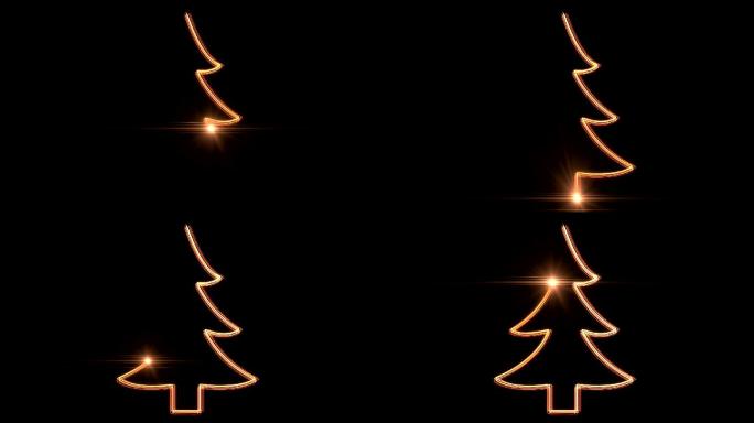 旋转闪烁着霓虹灯的圣诞树