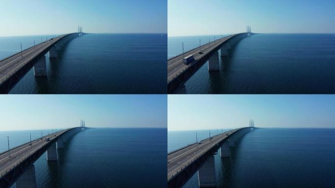 波罗的海上奥勒松大桥全景鸟瞰图