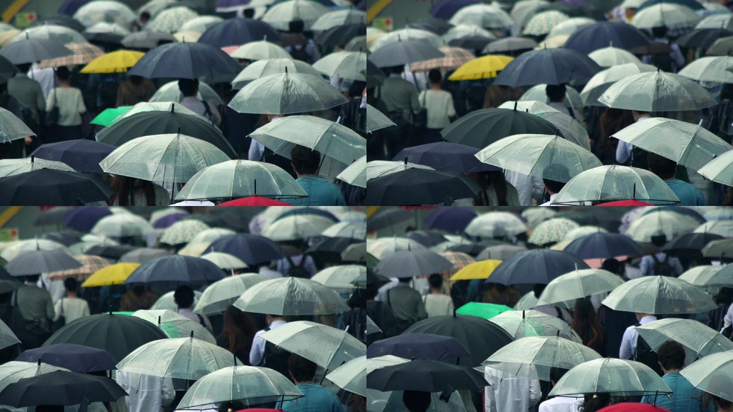 商人在雨天早上带着雨伞去上班