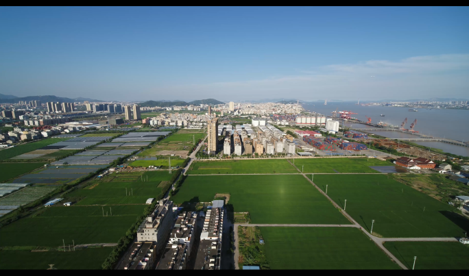 温州乐清瓯江码头工业区城市全景航拍
