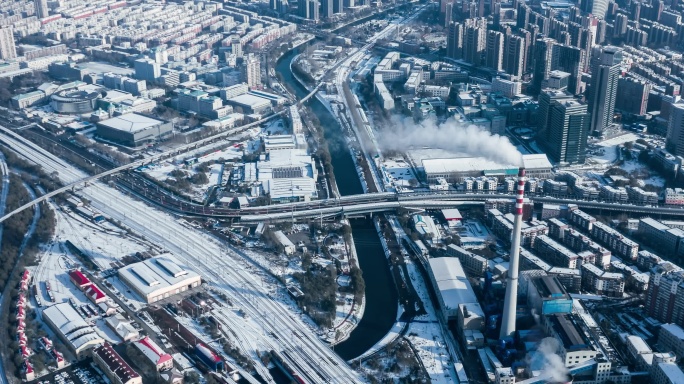 沈阳北站雪景航拍延时