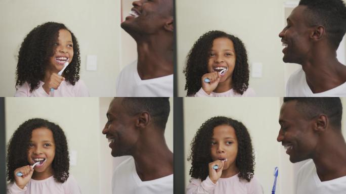 父亲和女儿刷牙黑人非洲裔父女父子亲子幸福