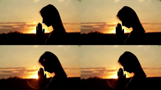 阳光下祈祷的女人少女心愿美女许愿宗教信仰