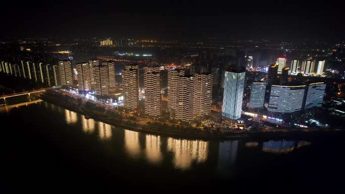 航拍美丽的城市夜景-湘江豪庭