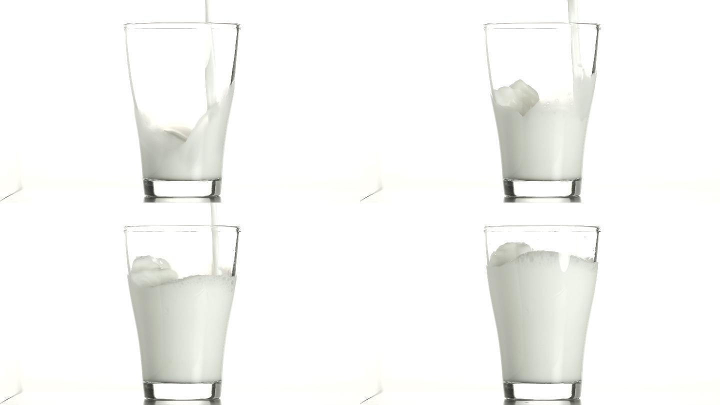 把牛奶倒进杯子里倒奶空镜