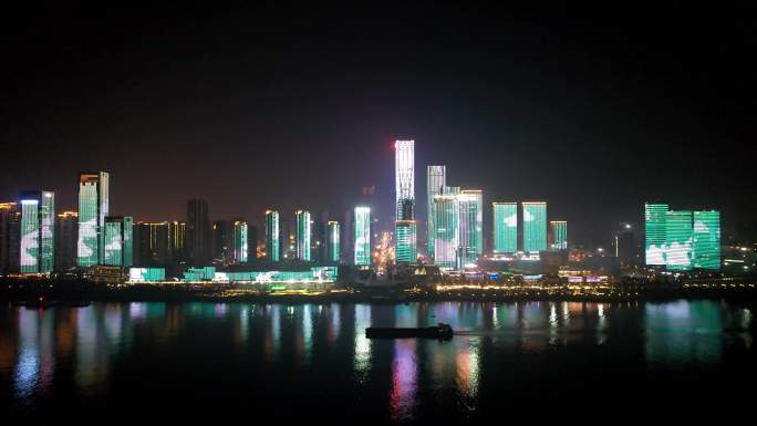 航拍长沙河西湘江城市夜景
