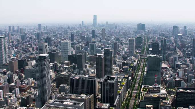 大阪中岛鸟瞰图。日本大阪航拍中轴线大阪风