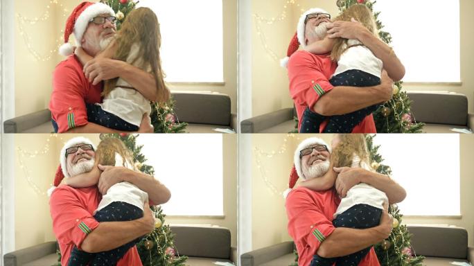 小女孩拥抱着她的祖父