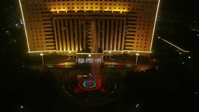 霸州办公大楼市民公园广场音乐喷泉航拍