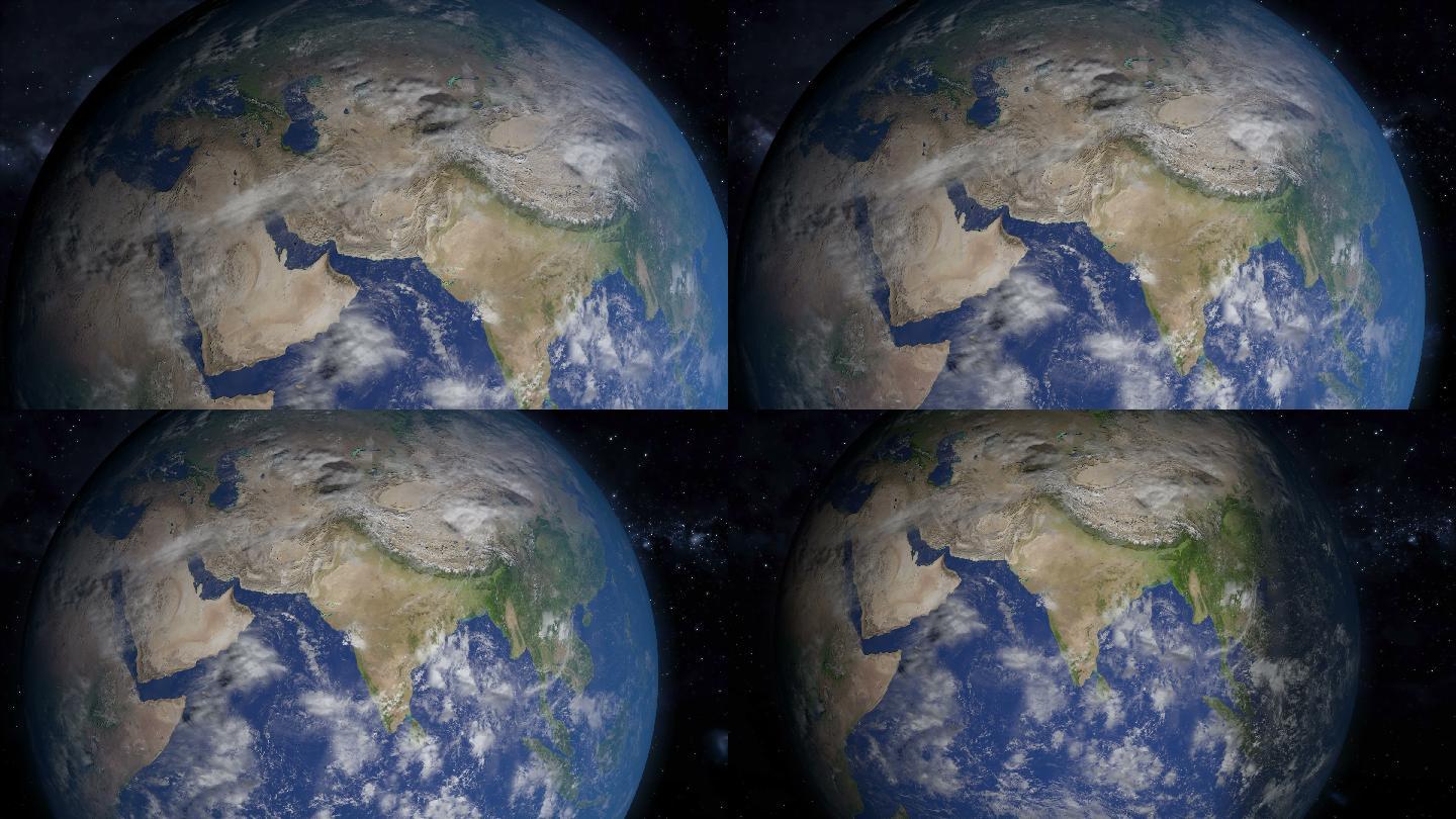 从太空将欧亚大陆和非洲大陆缩小到地球。