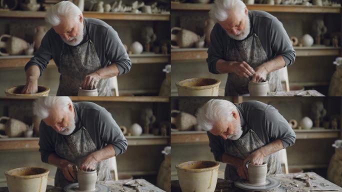 制作陶瓷的老人外国人