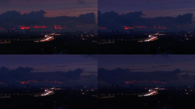 4K实拍北京CBD城市火烧云延时摄影1