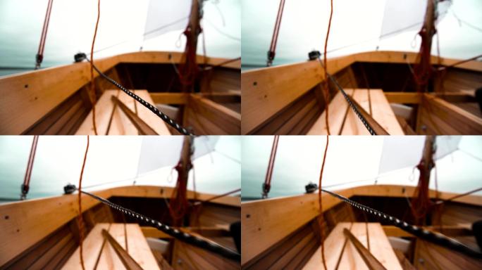 吊杆和船尾的特写镜头。