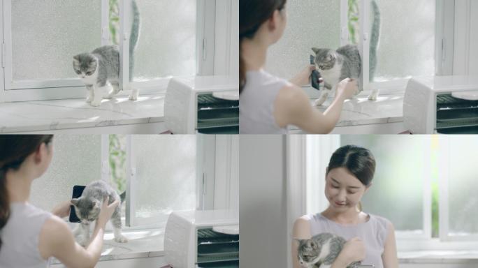 女人抱猫