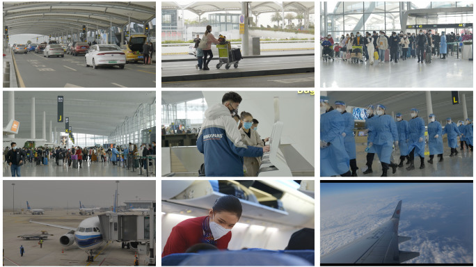 广州白云机场疫情期忙碌的工作人员和行人