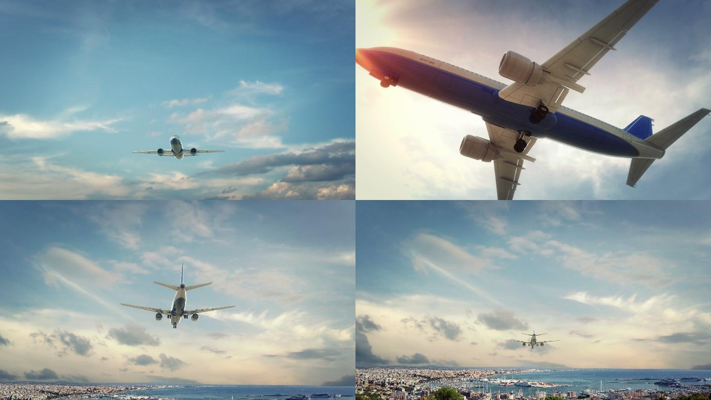 飞机降落到城市的真实3d渲染。