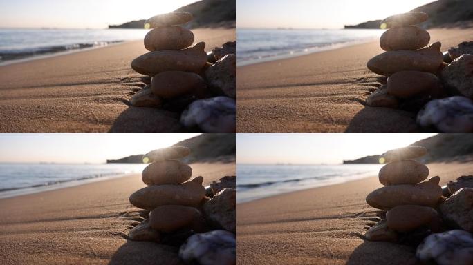 沙滩上的石堆沙滩石堆阳光沙滩阳光石堆