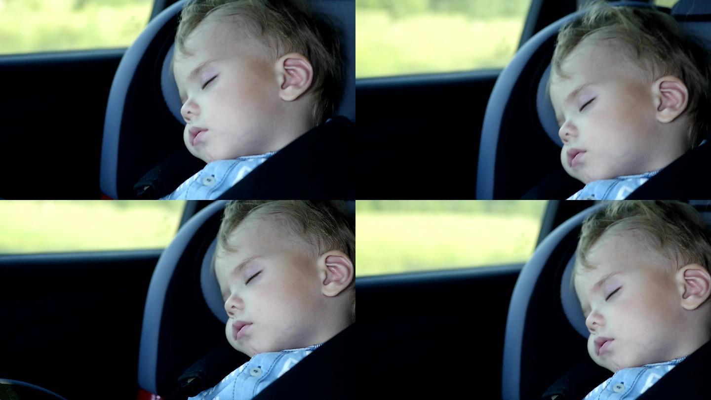 婴儿在路上的车里睡觉